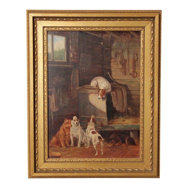 English School Painting on Board, Farm Dogs For Sale