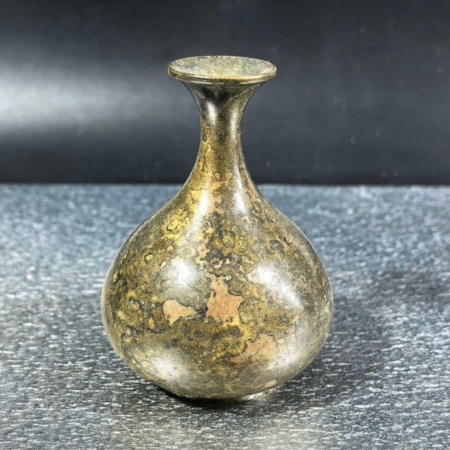 Vintage Mottled Bronze Vase With Flared Rim and Patina Finish For Sale - Image 4 of 8