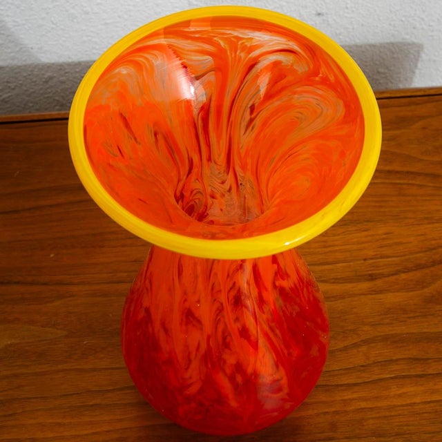 1960s Mid 20th Century Modern Kenneth Marin Handblown Art Glass Vase Orange Amber Tall Round For Sale - Image 5 of 12