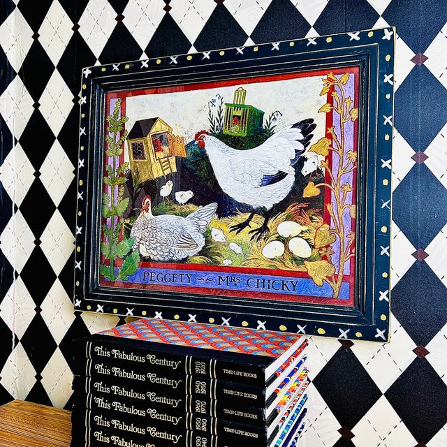 2000 - 2009 Large Framed English Country Art by Anna Pugh “Peggety and Mrs Chicky” Folk Art Print For Sale - Image 5 of 11