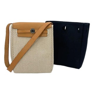 Late 20th Century Hermes Herbag Tpm Mini Black and Beige Sangles Canvas For Sale