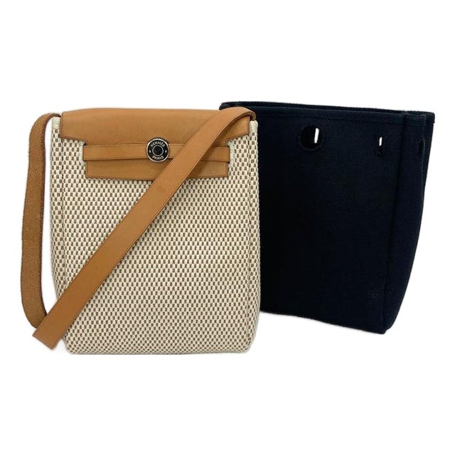 Late 20th Century Hermes Herbag Tpm Mini Black and Beige Sangles Canvas For Sale