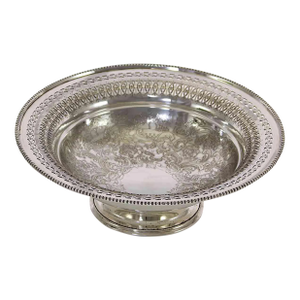 1970s New Silver Fruit/Cake Dish Embossed, Pierced Border