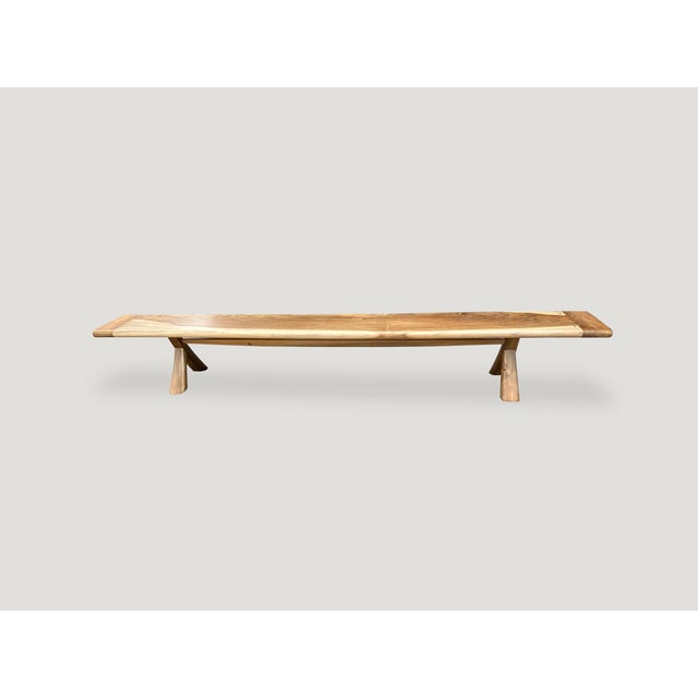 Brown Andrianna Shamaris Mid Century Couture Long Teak Wood Bench For Sale - Image 8 of 18