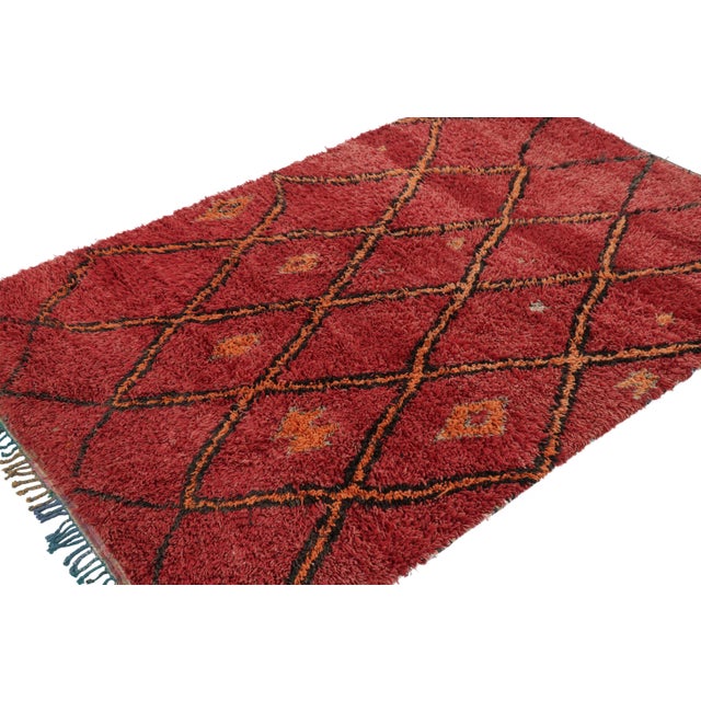 Rug & Kilim Vintage Moroccan Rug in Red With Geometric Lattice Pattern - Rug & Kilim For Sale - Image 4 of 7