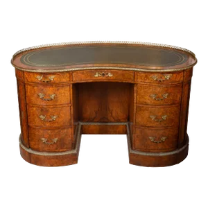Fine Early Victorian Burl Walnut Kidney Shaped Desk