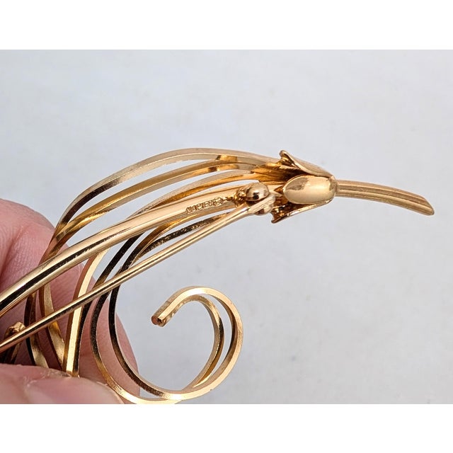 White Vintage 1950s Signed Napier Goldtone Faux-Pearl Flower Brooch For Sale - Image 8 of 9