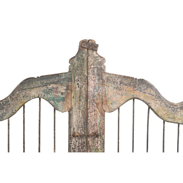 This Vintage Indian Painted Teakwood Garden Gate or "Dog Door" is handcrafted from solid teakwood, featuring gracefully...