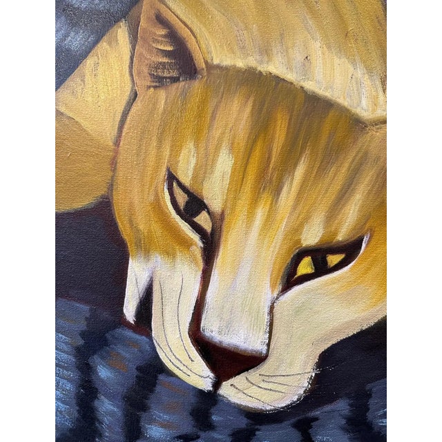 2020s Marc Zimmerman "Paws in Play" Oil Painting, Two Cats in Tropical Jungle, Black and Gold Cats, Pink Hibiscus, Contemporary Art West Coast For Sale - Image 5 of 9