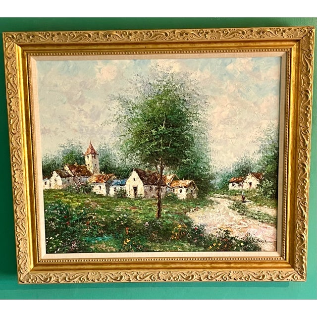 Original European Village Landscape Oil on Canvas Painting - Signed Theo Rauscher For Sale - Image 4 of 11