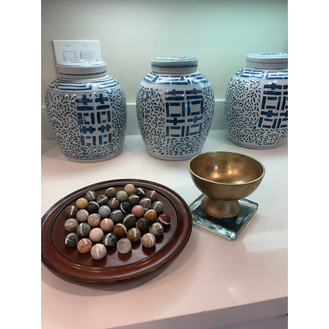 Ralph Lauren European Handcrafted Solitaire Game With Semi Precious Stone Marbles & Gilt Pedestal Bowl For Sale - Image 4 of 15