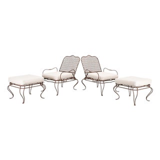 Pair of Rose Tarlow Twig Iron Garden Lounge Chairs + Ottomans For Sale