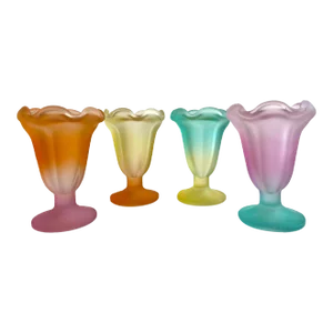 Vintage Mid Century Modern Frosted Glass Multicolor Pastel Parfait Tulip Dessert Cups - Set of 4