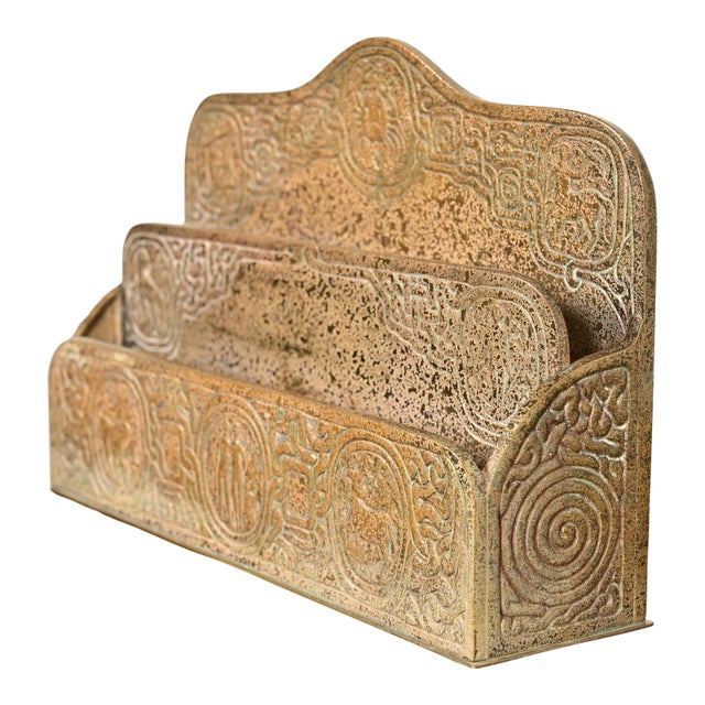 Tiffany Studios New York Zodiac Pattern Bronze Doré Letter Rack For Sale