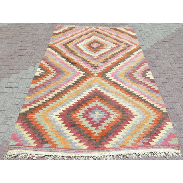 Mid 20th Century 1960's Classical Antalya Handwoven Turkish Kilim Boho Area Accent Rug For Sale - Image 11 of 11