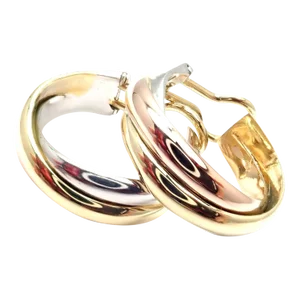 Cartier 18k Tri-Color Gold Medium Size Trinity Hoop Earrings - A Pair
