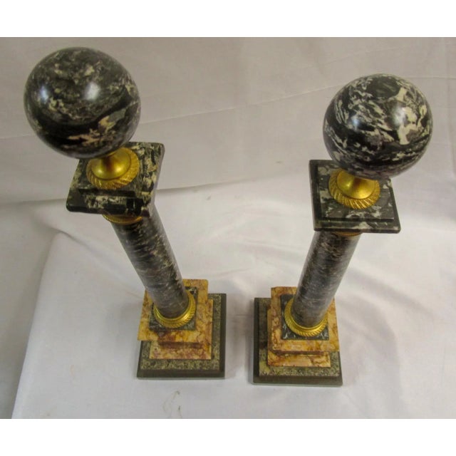 Italian 19th Century Neoclassical Style Ormolu and Marble Columns W/ Orb Finials For Sale - Image 9 of 12