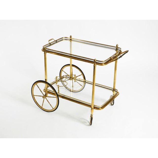 Mid-Century Modern Neoclassical Brass Bar Cart with Glass Trays from Maison Jansen, 1960s For Sale - Image 3 of 18