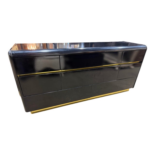 Lane Postmodern Black Lacquer Wood Dresser For Sale