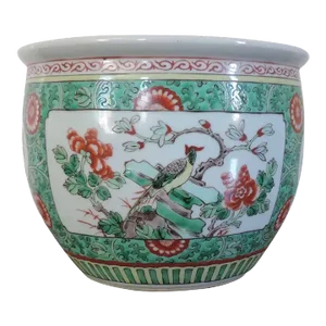 19th Century Chinese Export Porcelain Famille Verte Fish Bowl Planter