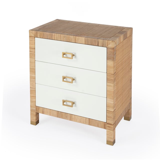 Coastal Corfu 25 in. W Rectangular Rattan 3 Drawer Nightstand, Natural Raffia For Sale - Image 3 of 11