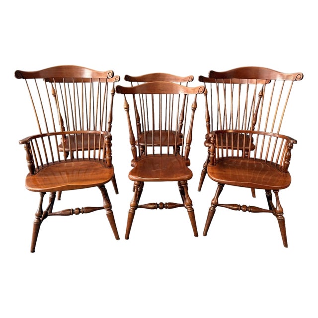 Late 20th Century Set of 6 Frederick Duckloe & Bros. Colonial Reproductions Collection Spindle Back Dining Chairs For Sale