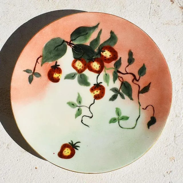 Early 20th Century Antique Round Pink and Green Ceramic Decorative Strawberry Dish or Catchall - 1900s Signed For Sale - Image 5 of 5