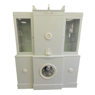 Dorothy Draper Style Light Gray & White Cabinet For Sale