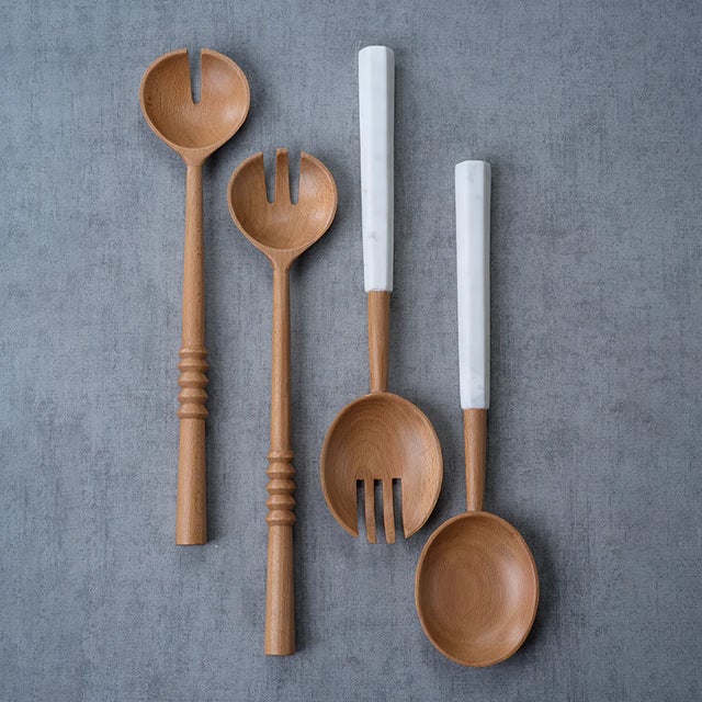 Wooden Salad Servers With Marble Handles Chairish