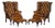 Vintage Pair of Chesterfield Chestnut Brown Leather Wingback Armchairs & Footstools For Sale