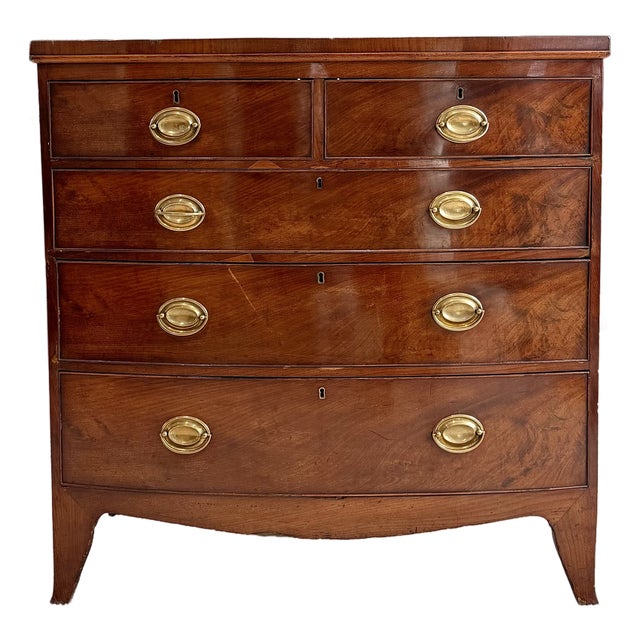 Late 18th Century Danish Bow Front Mahogany Chest With Working Key & Brass Hardware For Sale