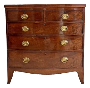 Late 18th Century Danish Bow Front Mahogany Chest With Working Key & Brass Hardware