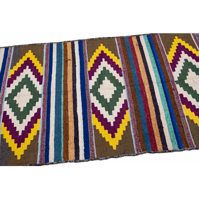 Persian Vintage Kilim Handmade Flatweave Multicolor Geometric Wool Runner 3' 0'' X 8' 9'' For Sale - Image 3 of 10
