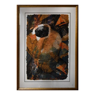 1990s Abstract Form With Vessel Mixed-Media Painting For Sale