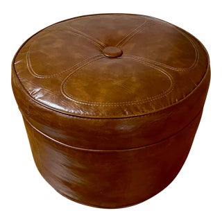 Vintage Brown Vinyl Ottoman For Sale