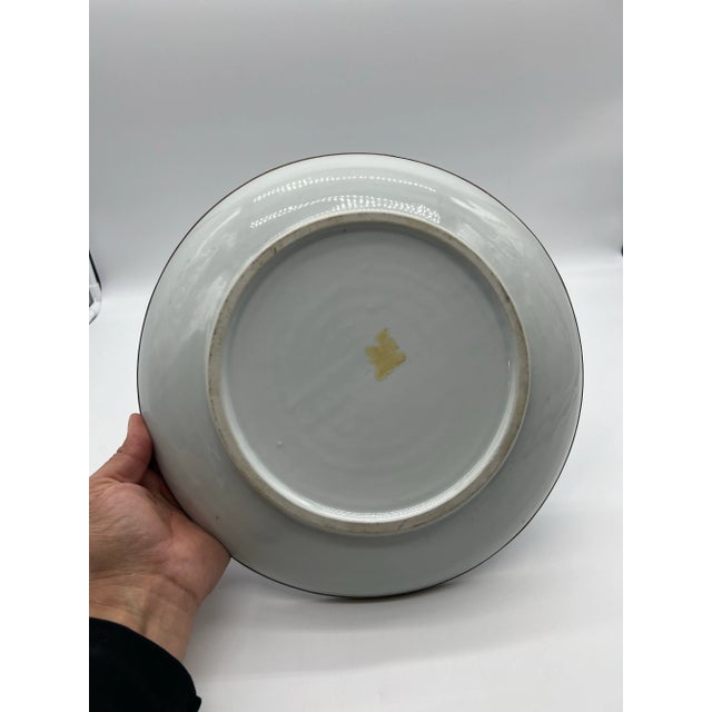 Blue Vintage Chinese Porcelain Blue Decorated Charger With a Brass Rim, Circa 1930's For Sale - Image 8 of 11