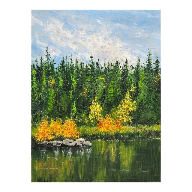 "Lake Trip" Original 9" X 12" Acrylic Painting Unframed Beautiful Nature Wall Art For Sale