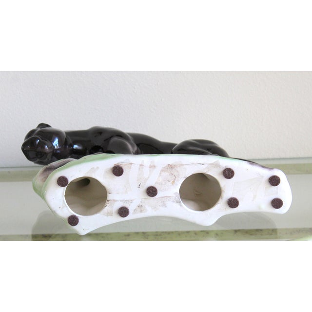 1950s Mid-Century Modern Black Panther Ceramic Sculpture – Glossy Art Pottery Jaguar on Rock Base For Sale - Image 10 of 10