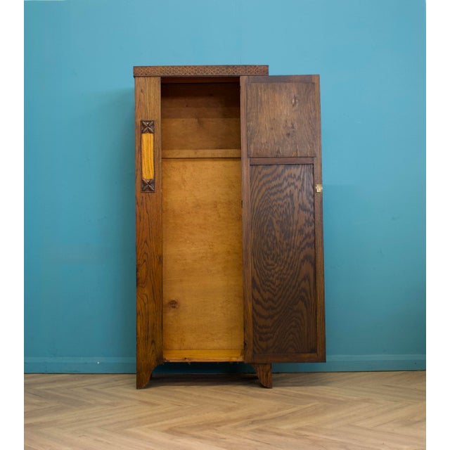 Antique Edwardian Arts and Crafts Oak Wardrobe, 1900s For Sale - Image 3 of 10