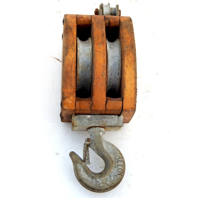 1980s Wood Double Block Pulley For Sale - Image 4 of 7