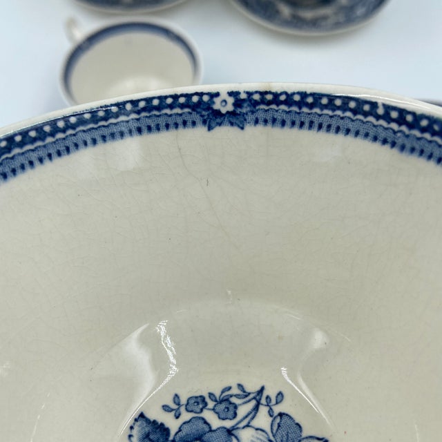 1940s Royal Staffordshire Tonquin Blue Transferware Tea Cups & Saucers – 14 pcs For Sale - Image 9 of 12