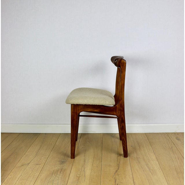 Set of 3 vintage Hałas chairs in beige boucle fabric. Completely restored, three original chairs designed by Rajmund Hałas...