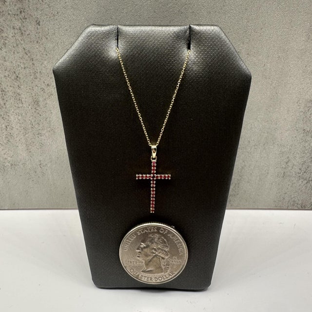 Ruby Cross Necklace in 14kt Yellow Gold – 0.20ctw, 18in, New For Sale - Image 4 of 5