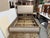 French Queen Size Restoration Hardware Maison Fabric Panel Bed Frame, Antique Oak Finish For Sale - Image 3 of 12