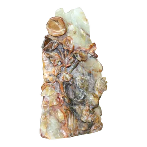 Antique Chinese Figural Carved Emerald Onyx with Foo Dogs & Foliage, 1920