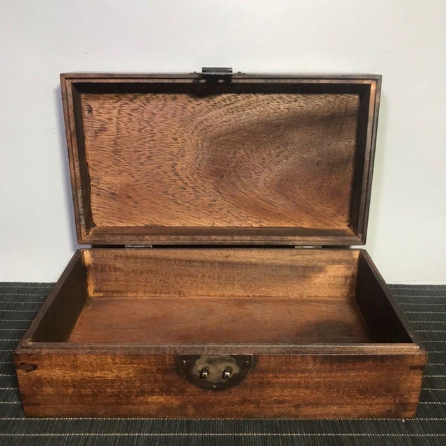 Wood Vintage Chinese Rosewood Box With Mother of Pearl "Two Dragons" Inlay For Sale - Image 7 of 9