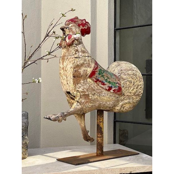 French Country Pair of 19th Century French Coqs De Carousel Sculptures For Sale - Image 3 of 12