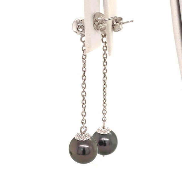 Tahitian Pearl Earrings 14k White Gold Certified For Sale - Image 9 of 15