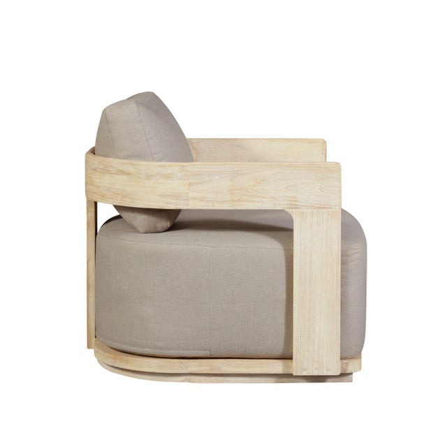 Gray Eclipse Outdoor Solid Teak Wood Chair Natural Look - Gray Fabric For Sale - Image 8 of 12