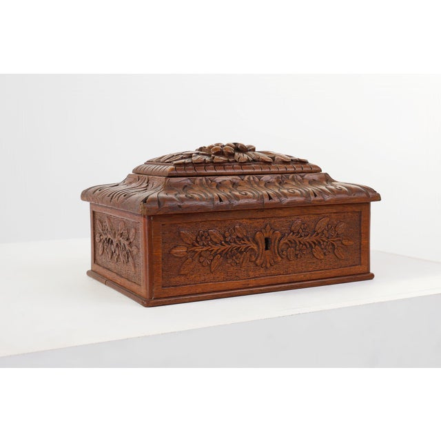Rococo Antique French Sculpted Sewing Box in Oak, 1890s For Sale - Image 3 of 14